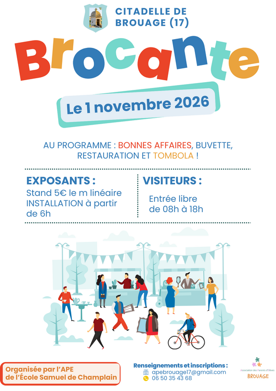 Affiche Brocante de l'APE de l'École Samuel de Champlain à Brouage