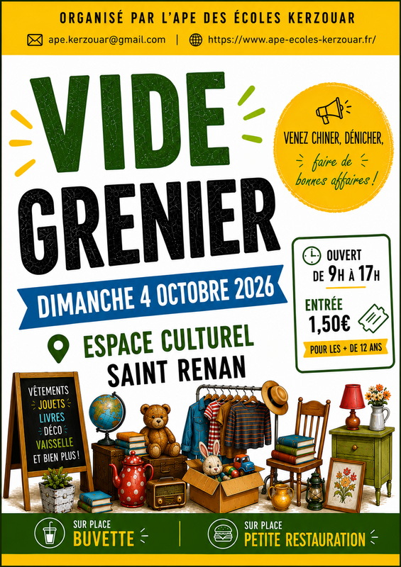 Affiche Vide-grenier de l'APE des écoles de Kerzouar à Saint-Renan