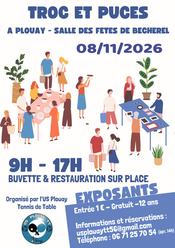 Affiche Troc et puces de l'US Plouay Tennis de Table à Plouay