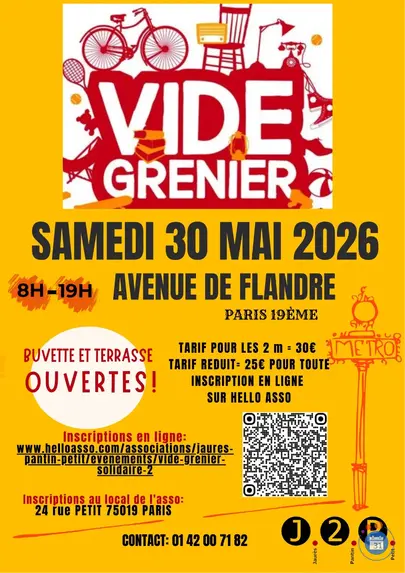 Affiche Vide-grenier solidaire J2P - Avenue de Flandre - Paris 19e