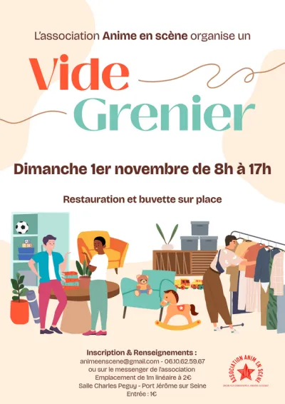 Affiche Vide-grenier d'Anime en scène à Port-Jérôme-sur-Seine