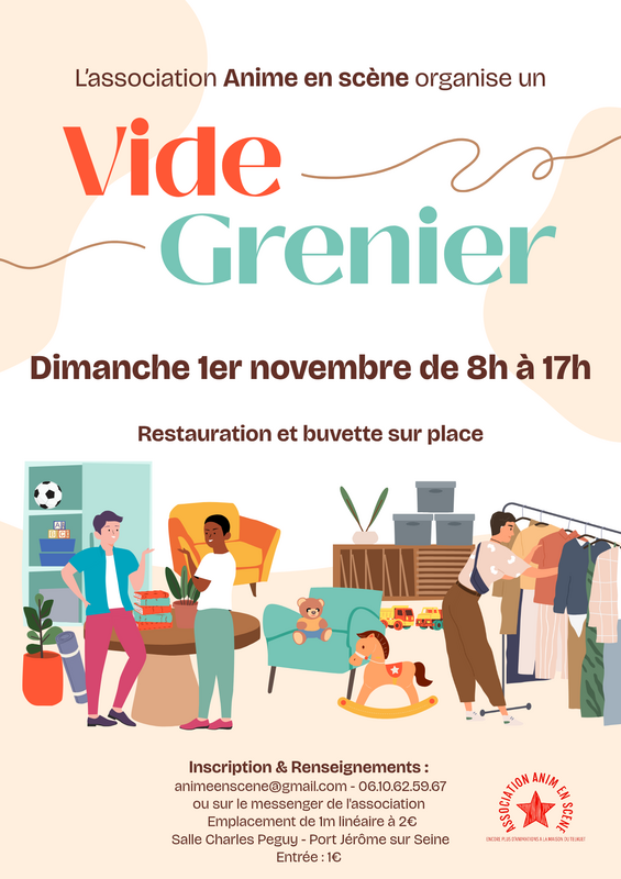 Affiche Vide-grenier d'Anime en scène à Port-Jérôme-sur-Seine