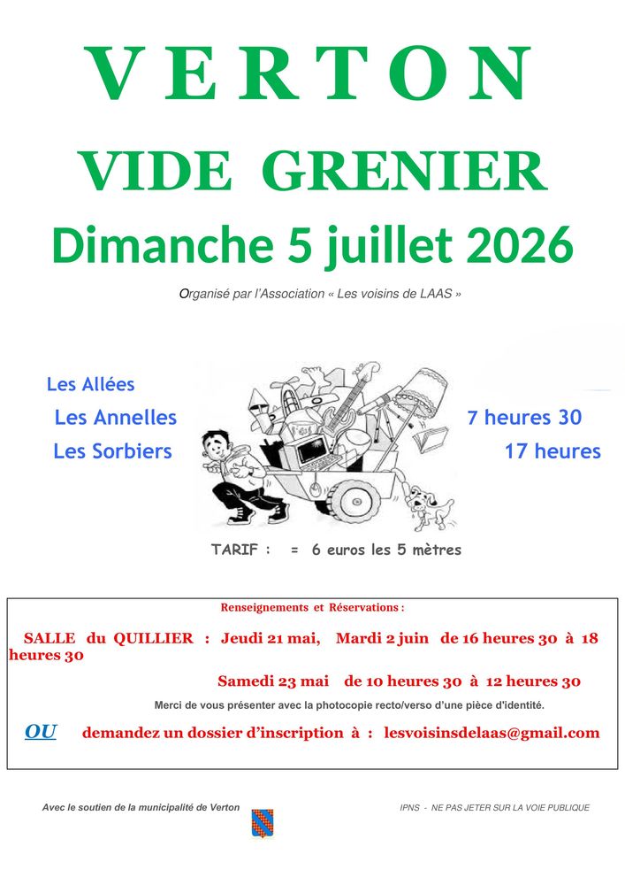 Affiche Vide-grenier Verton dimanche 5 juillet 2026 (62180)
