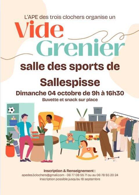Affiche Vide-grenier de l'APE des trois clochers à Sallespisse