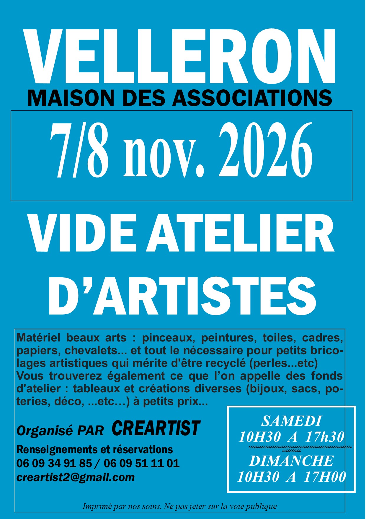 Affiche Vide atelier d'artistes de Creartist à Velleron