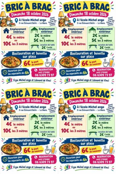 Affiche Bric à brac de la FCPE Michel Ange au Mans