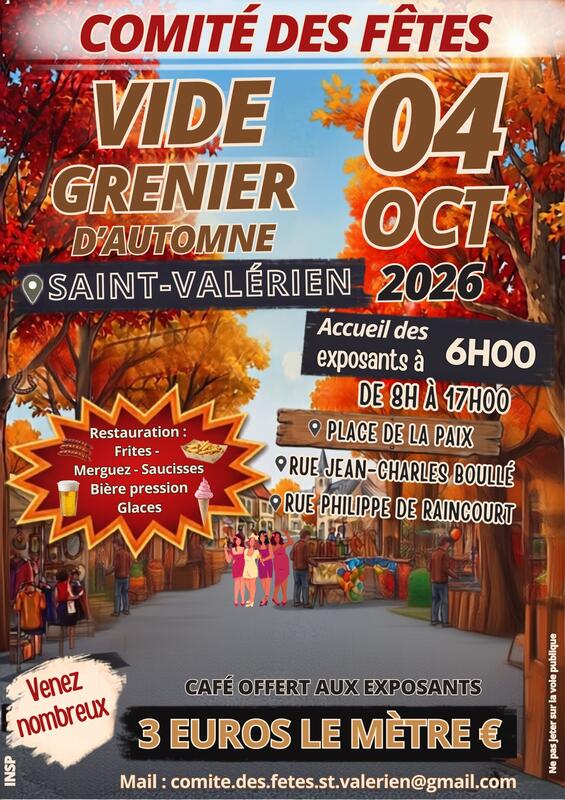 Affiche Vide-grenier d'automne du comité des fêtes à Saint-Valérien