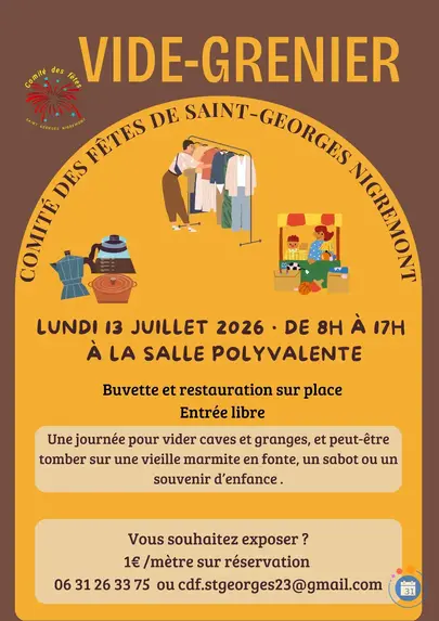 Affiche Vide-grenier Saint-Georges-Nigremont lundi 13 juillet 2026 (23500)