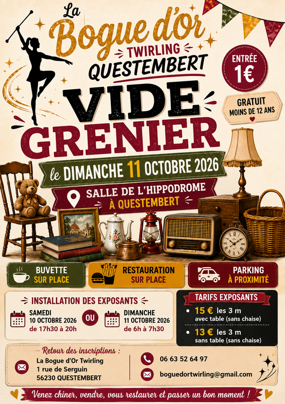 Affiche Vide-grenier de La Bogue d'Or Twirling à Questembert