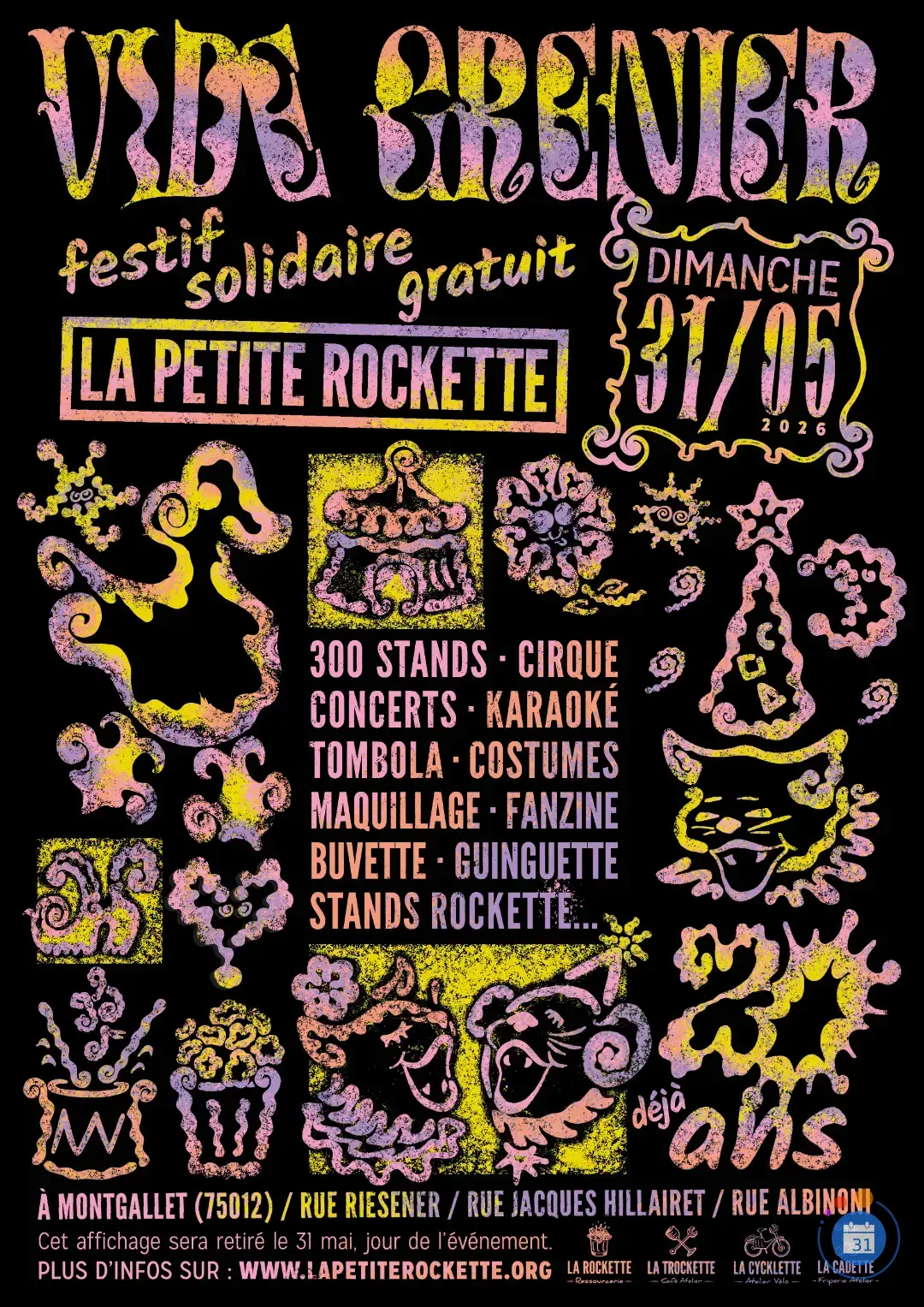 Affiche Vide-grenier festif et solidaire de La Petite Rockette