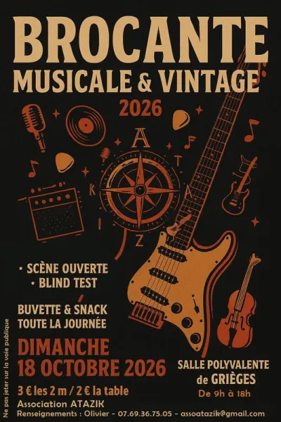 Affiche Brocante musicale et vintage d'ATAZIK à Grièges