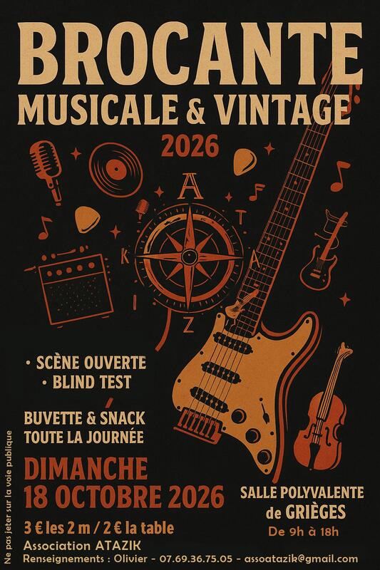 Affiche Brocante musicale et vintage d'ATAZIK à Grièges