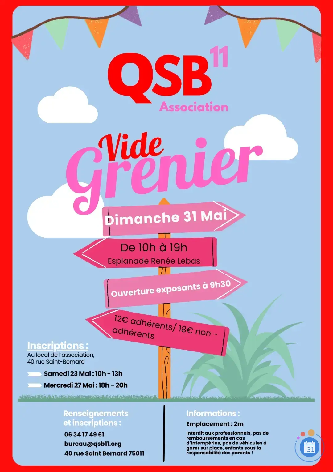 Affiche Vide-grenier QSB11 - Esplanade Renée Lebas