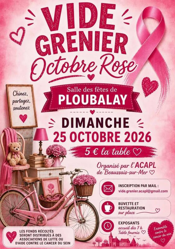 Affiche Vide-grenier Octobre Rose de l'ACAPL à Beaussais-sur-Mer