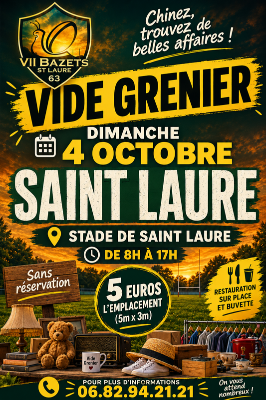 Affiche Vide-grenier du rugby des VII Bazets à Saint-Laure