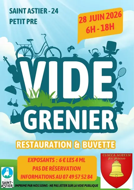 Affiche Vide-grenier Saint-Astier dimanche 28 juin 2026 (24110 Dordogne)
