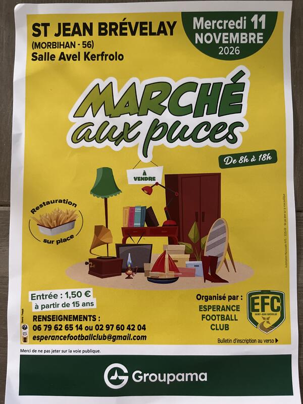 Affiche Marché aux puces de l'Espérance Football Club à Saint-Jean-Brévelay