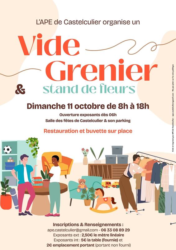 Affiche Vide-grenier et stand de fleurs de l'APE de Castelculier