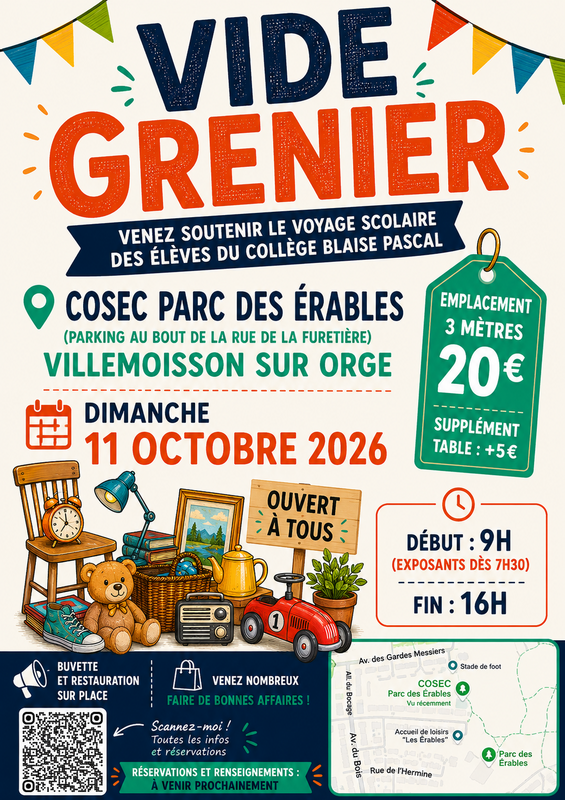 Affiche Vide-grenier du collège Blaise Pascal à Villemoisson-sur-Orge