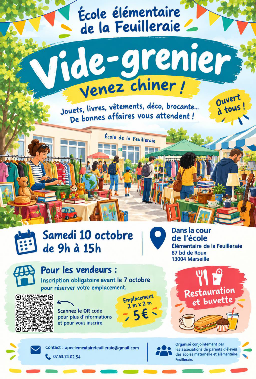 Affiche Vide-grenier de l'école de la Feuilleraie à Marseille 4e
