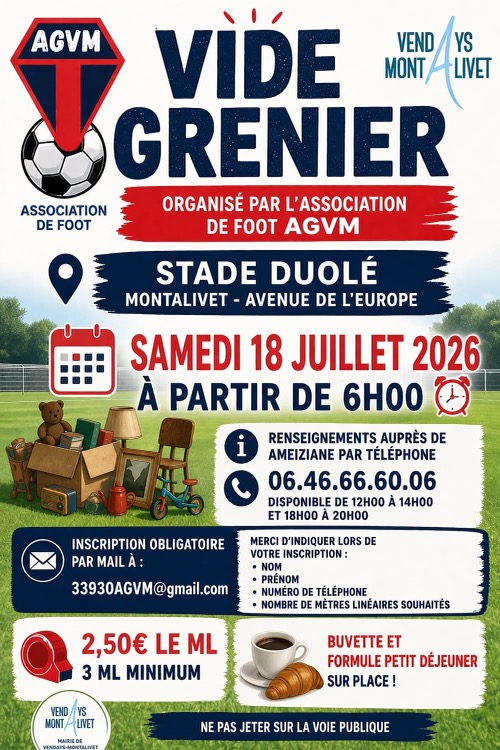Affiche Vide-Grenier - AGVM Football - Vendays-Montalivet - Gironde