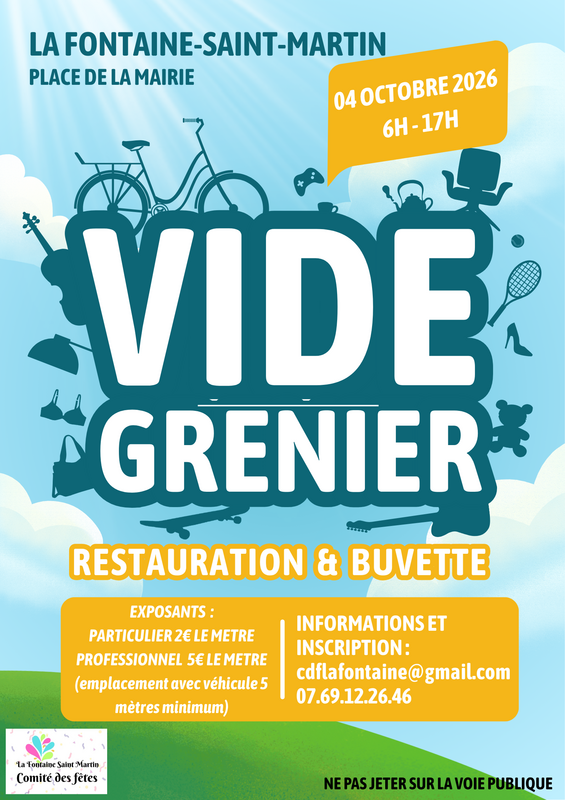 Affiche Vide-grenier du comité des fêtes à La Fontaine-Saint-Martin