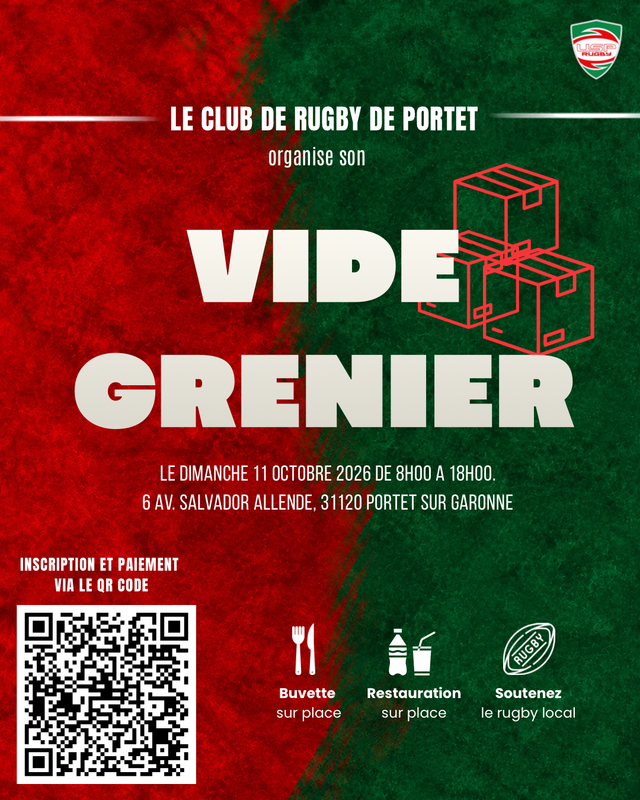 Affiche Vide-grenier du club de rugby de Portet-sur-Garonne