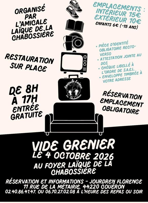 Affiche Vide-grenier de l'Amicale laïque de la Chabossière à Couëron