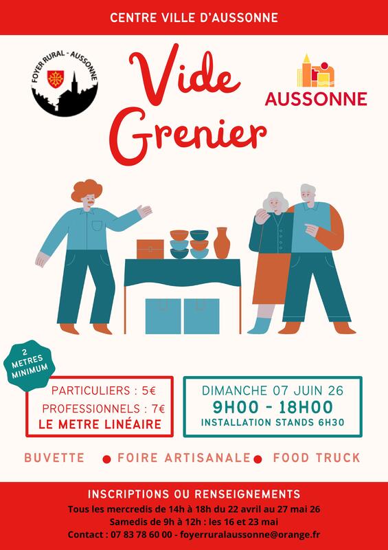 Affiche Vide-grenier et Foire Artisanale - Foyer Rural d'Aussonne - Haute-Garonne