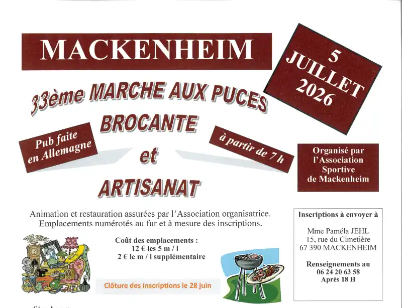 Affiche Marche aux puces Mackenheim dimanche 5 juillet 2026 (67390)