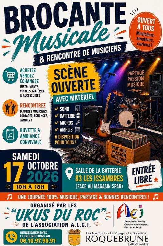 Affiche Brocante musicale des Ukus du Roc à Roquebrune-sur-Argens