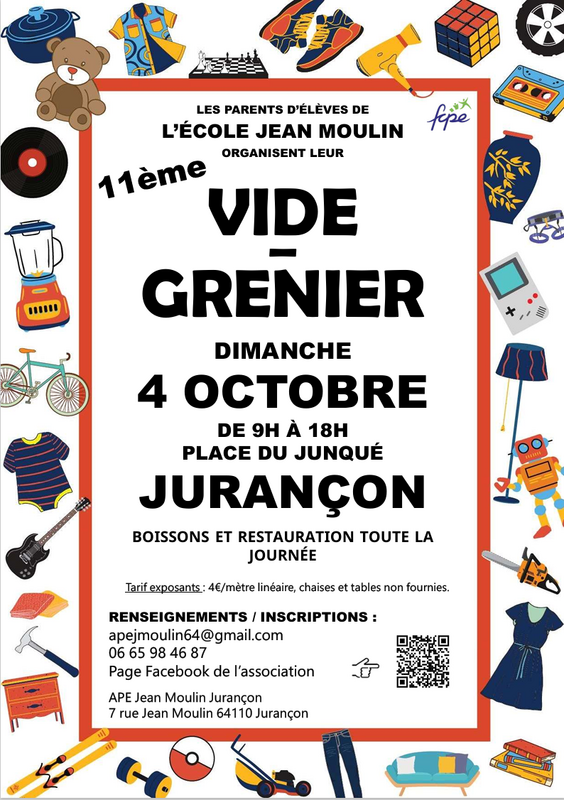 Affiche Vide-grenier de l'APE de l'école Jean Moulin à Jurançon