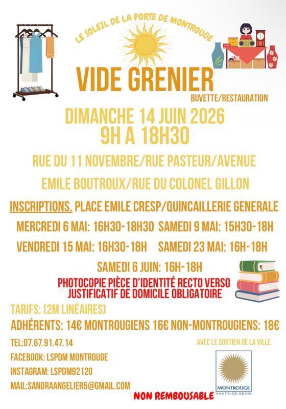 Affiche Vide-grenier Soleil de la Porte de Montrouge dimanche 14 juin 2026 (92120)
