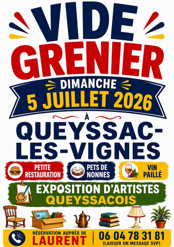 Affiche Vide-grenier Queyssac-les-Vignes dimanche 5 juillet 2026 (19120)