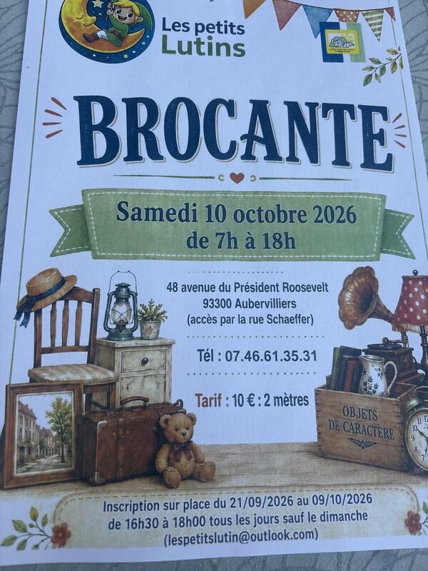 Affiche Brocante des Petits Lutins à Aubervilliers