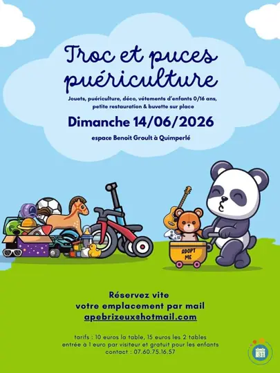 Affiche Troc et puces puériculture Quimperlé dimanche 14 juin 2026 (29300)
