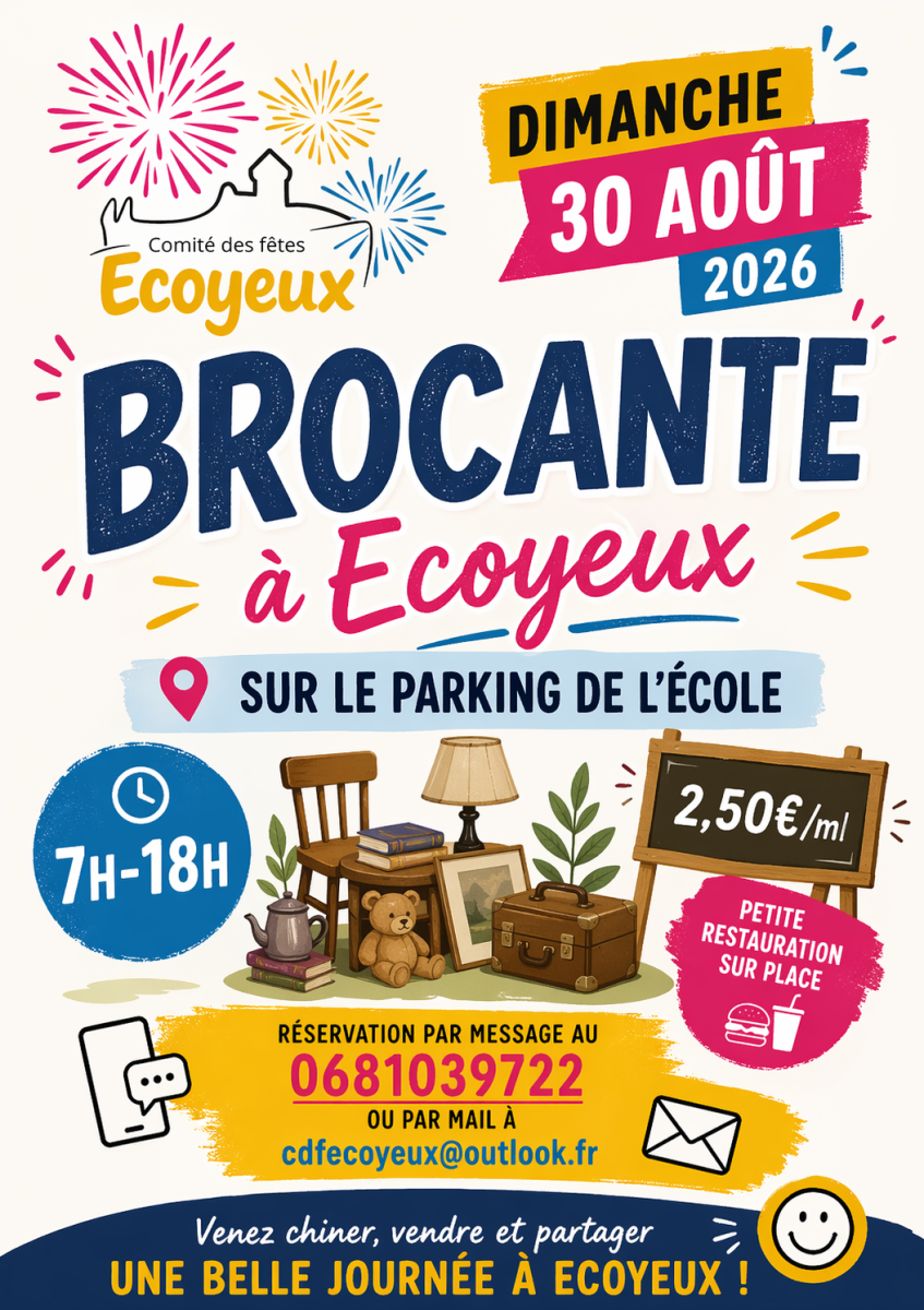 Affiche Brocante Écoyeux dimanche 30 août 2026 (17770)
