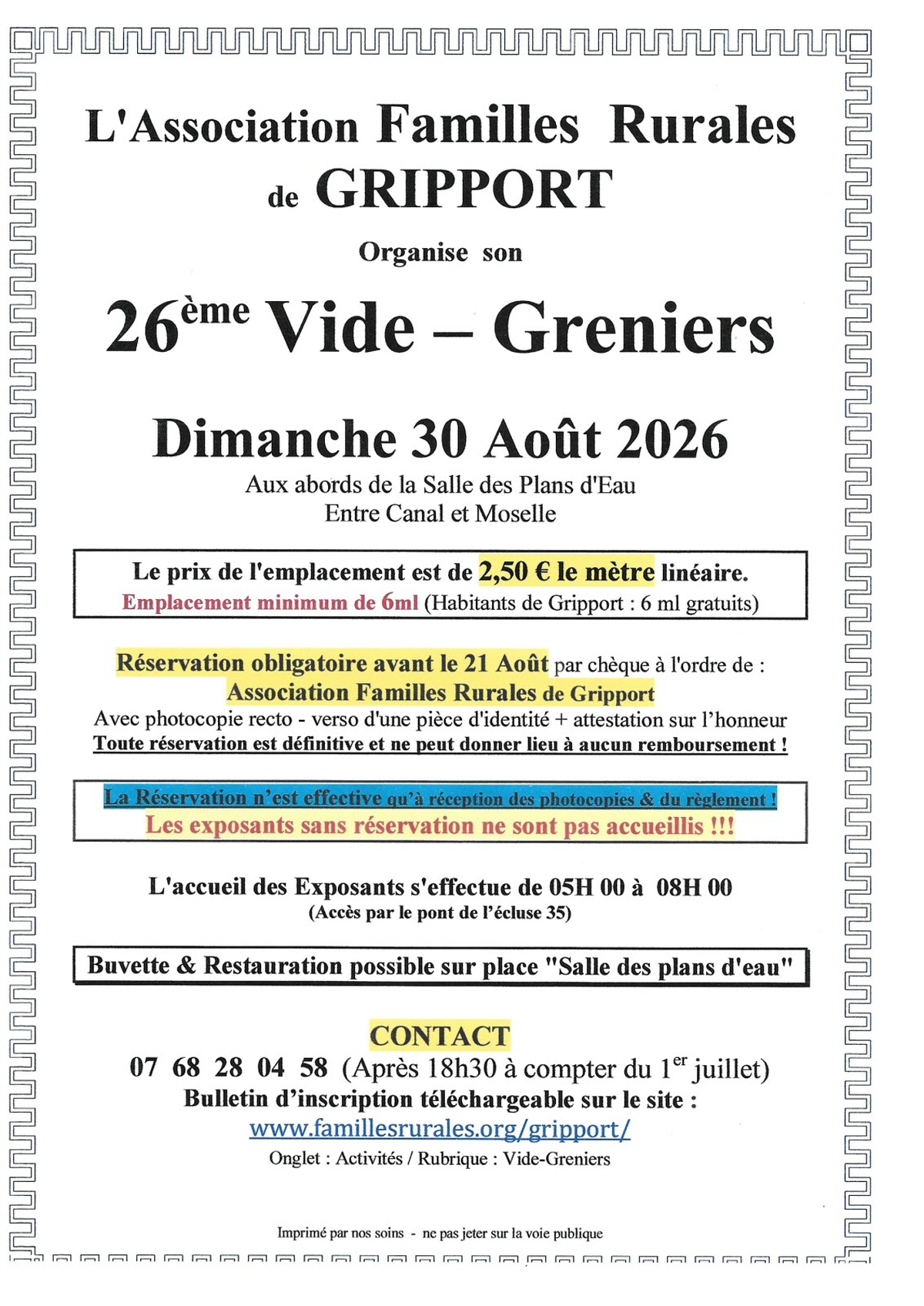 Affiche Vide-grenier Gripport dimanche 30 août 2026 (54290)