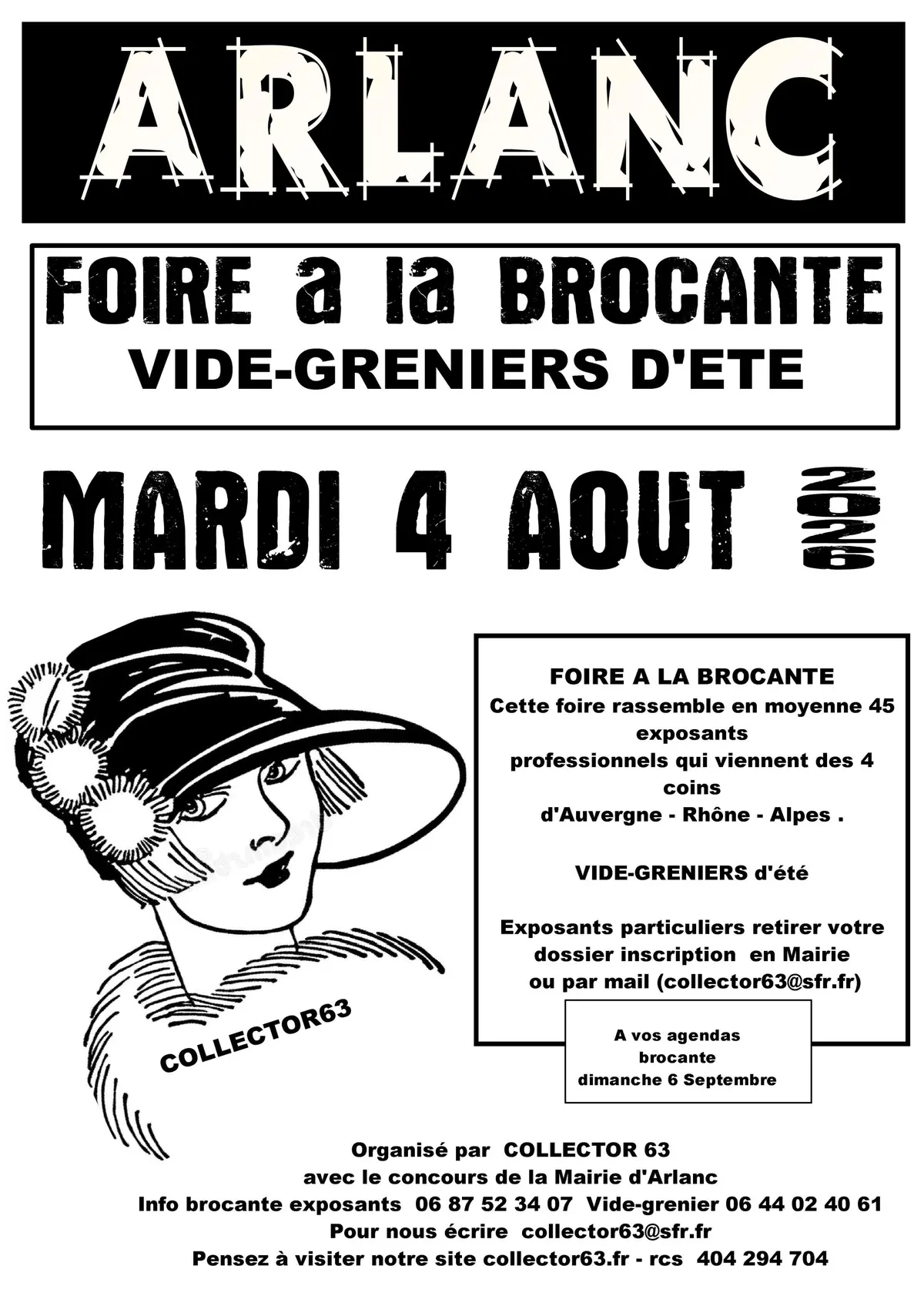 Affiche Foire à la brocante et vide-grenier Arlanc mardi 4 août 2026 (63220)