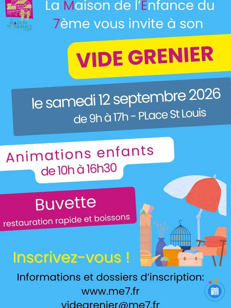 Affiche Vide-grenier Maison de l'Enfance du 7e - Place Saint-Louis - Lyon 7e