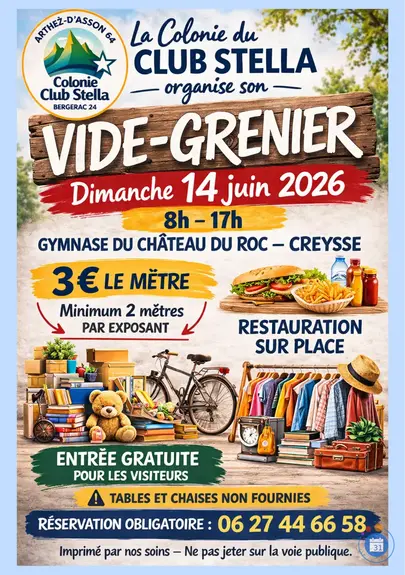 Affiche Vide-grenier Club Stella Creysse dimanche 14 juin 2026 (24100 Dordogne)