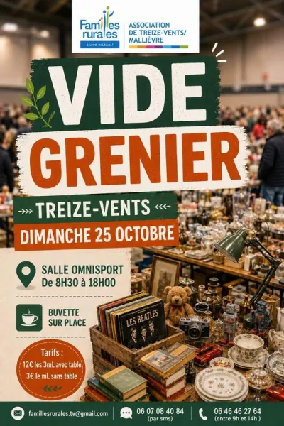 Affiche Vide-grenier de Familles rurales à Treize-Vents