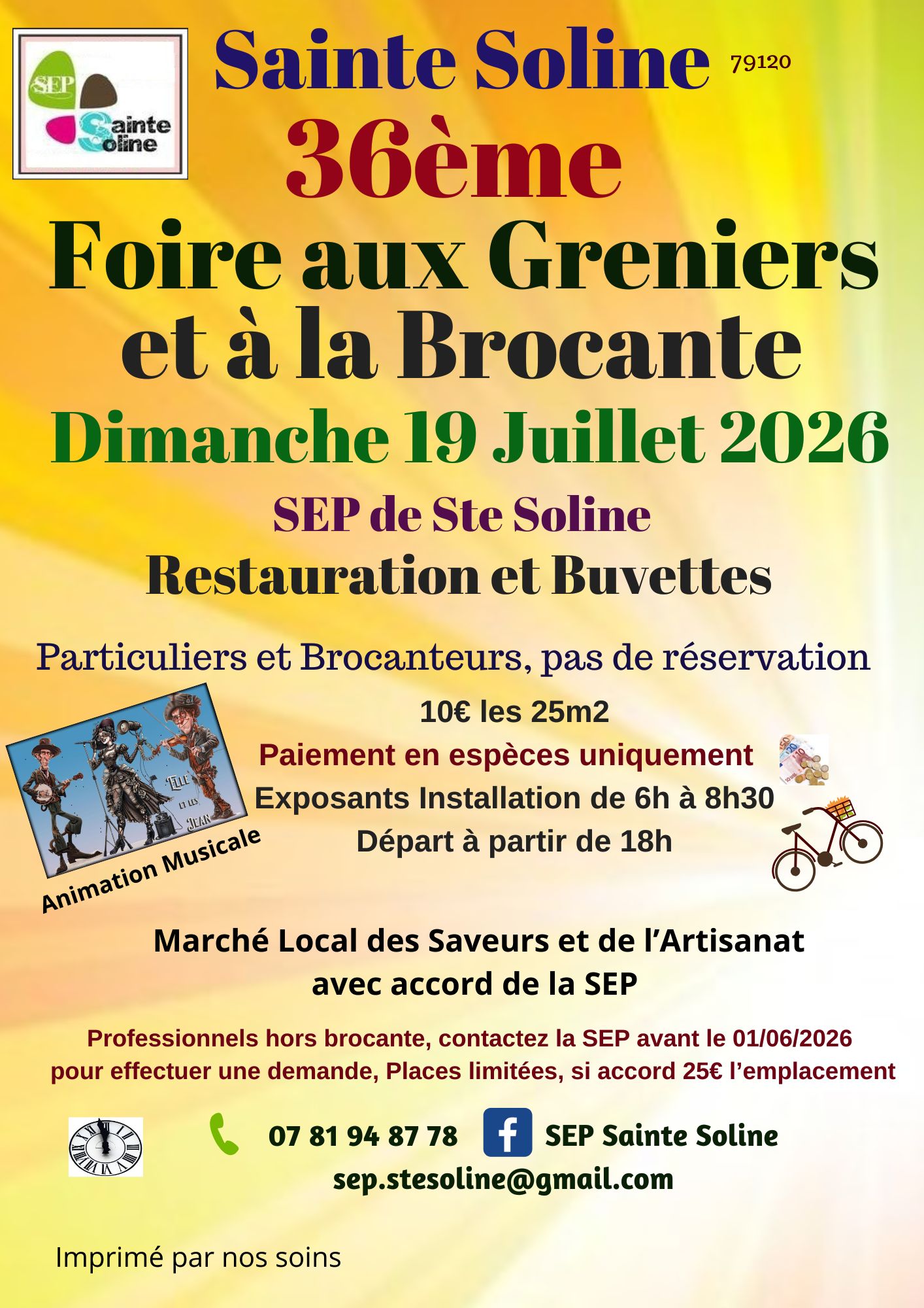 Affiche Foire aux Greniers et Brocante Sainte-Soline dimanche 19 juillet 2026 (79120)