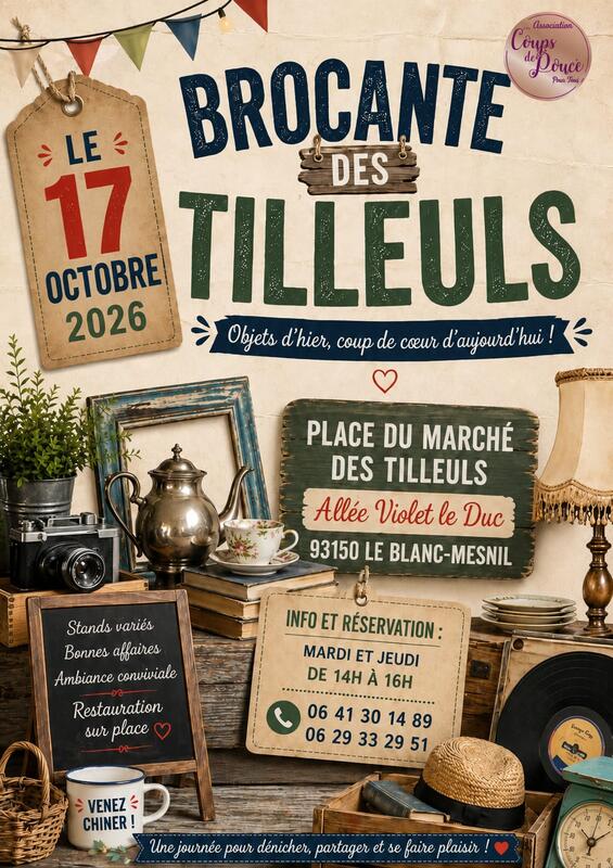 Affiche Brocante des Tilleuls au Blanc-Mesnil