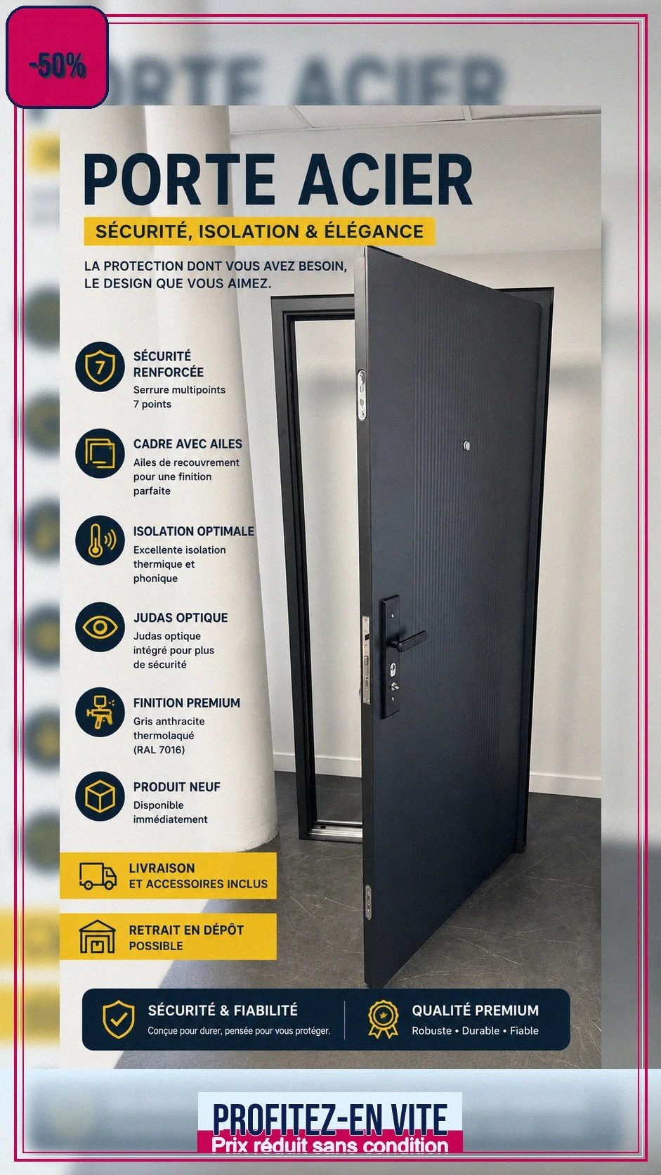 Porte acier aluminium neuve en stock - Bricolage - Évry-Courcouronnes (91000)