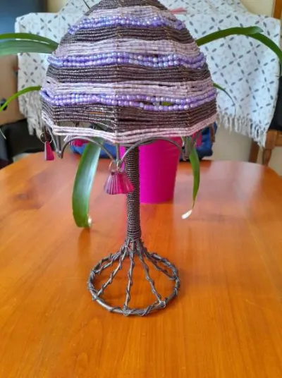 Porte-bougie perlé en métal forme lampe de chevet - photo 4