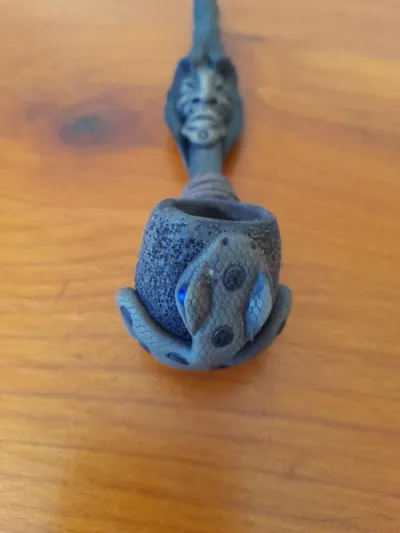 Pipe artisanale ethnique en bambou et argile - - photo 2