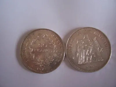 3 pièces de 50 francs en argent de 1976 et 1978 - Collection - Soullans (85300)