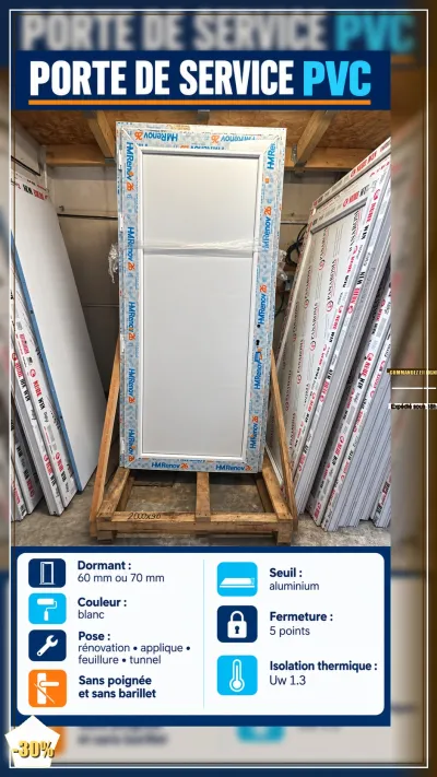 Porte de service PVC avec seuil aluminium - photo 3