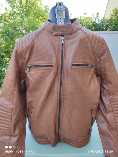 BLOUSON HOMME XXL CUIR MARRON REAL LEATHER COLLEZI - photo 2